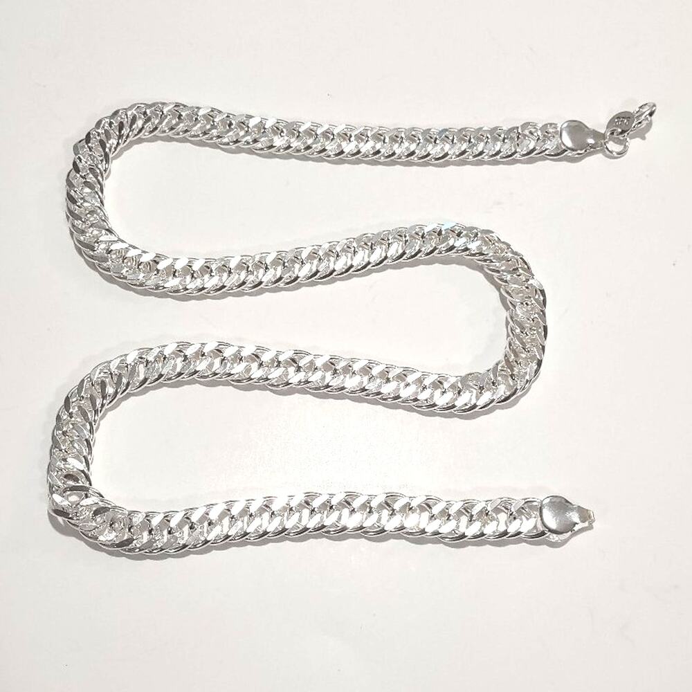 925 Silver Plated Necklace THICK 10mm Double Chain Valentines Birthday Gift